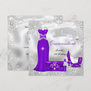 Convite Festa de Quinze Anos Roxo Prata Flocos de Neve S