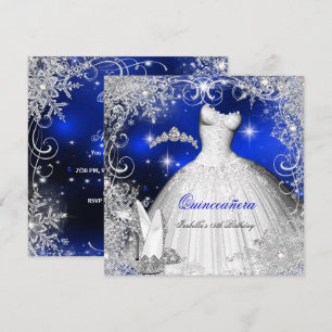 Convite Festa de Quinze Anos Royal Blue Winter Wonderland