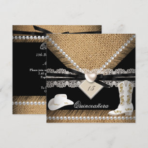 Convite Festa de Quinze Anos Rustico Chapéu de Cowgirl Bot