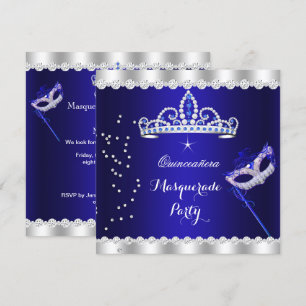 Convite Festa de Quinze Anos Tiara Azul Real Mascarada