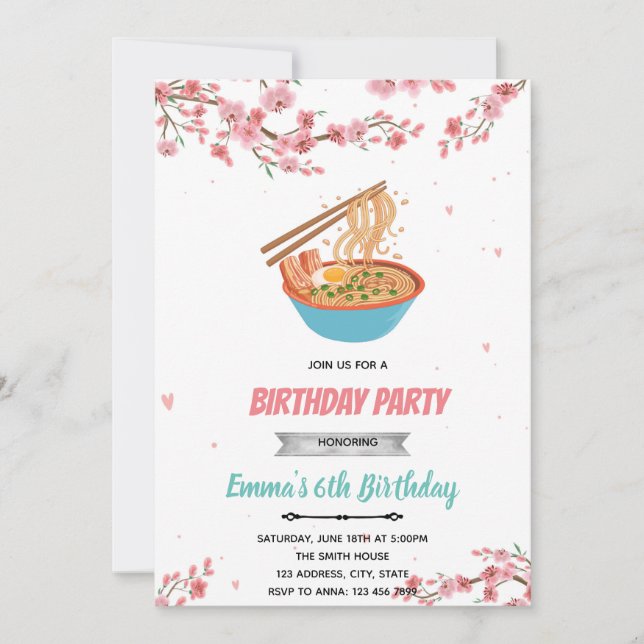 Convite Festa de ramen com pernoite de flor de cerejeira (Frente)