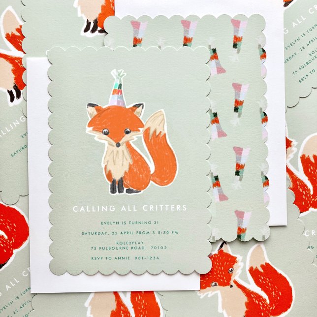 Convite Festa de Raposa Cachorada Aniversário do Woodland (Fox birthday party invitations)