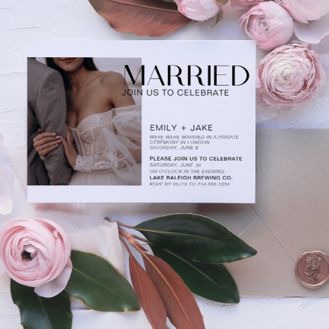 Convite Festa de Recepção de casamento de Fotografias Mode (Wedded Bliss! Join Our Post-Wedding Bash 🥂🎉 [Customize Here])