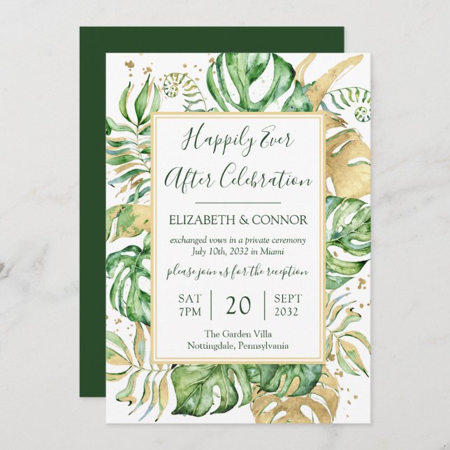 Convite Festa de Recepção de Casamento Tropical Feliz para (Frente/Verso)