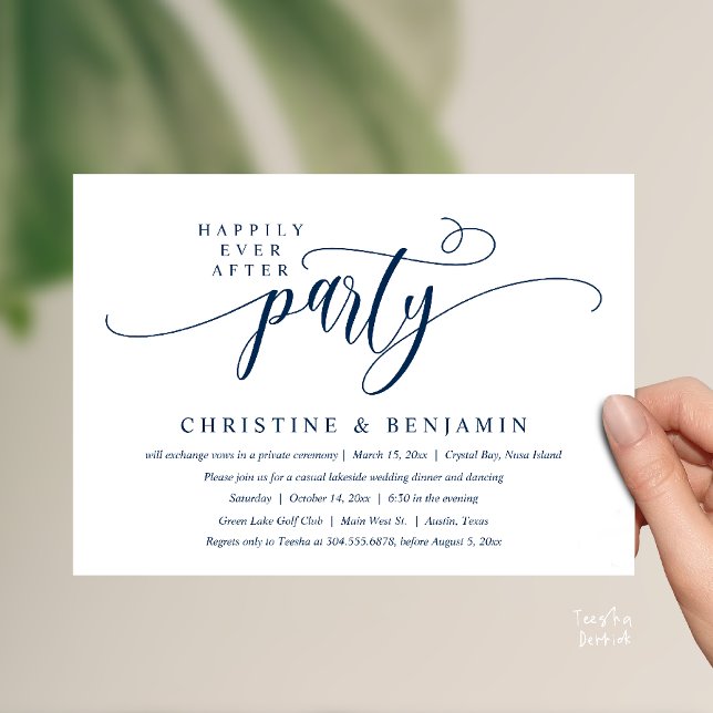 Convite Festa de Recepção Moderna Boho Felizes para Sempre (Modern Boho Happily Ever After Reception Party Invitation card PDF in navy blue)