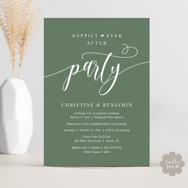 Convite Festa de Recepção Moderna Boho Felizes para Sempre (Modern Boho Happily Ever After Reception Party Invitation card PDF in sage green)