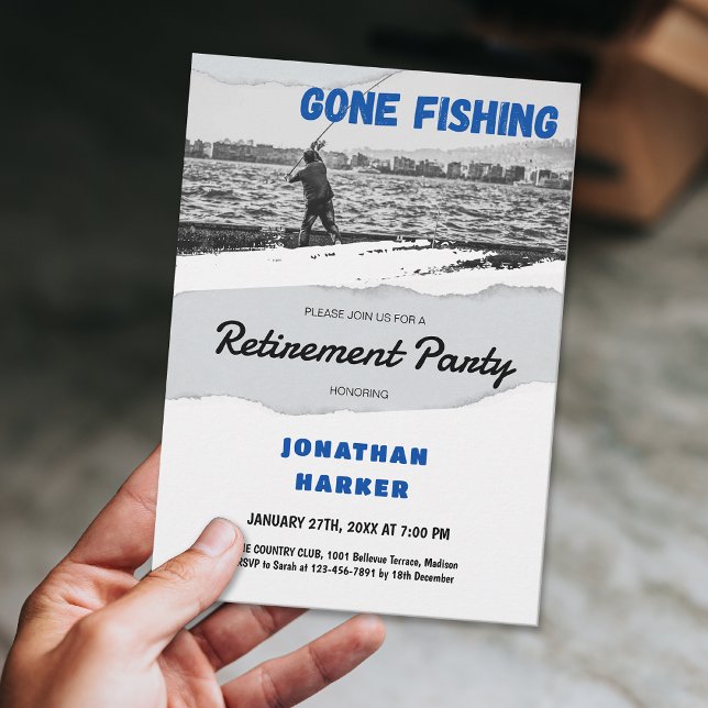 Convite Festa de Reforma da Pesca Isolada (Simple Gone Fishing Retirement Party Invitation)