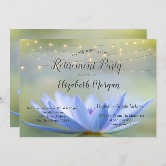 Convite Festa de Reforma das Luzes de String de Lotus Azul (Frente/Verso)