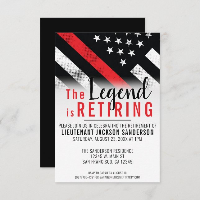 Convite Festa de Reforma do Bombeiro Thin Red Line (Frente/Verso)