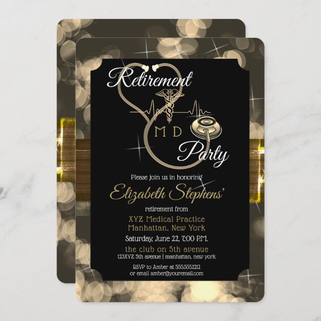 Convite Festa de Reforma do Médico Stethoscope EKG (Frente/Verso)