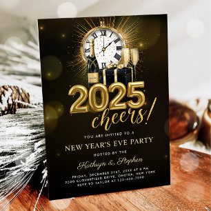 Convite Festa de Réveillon de Ano Novo 2025 Champanhe Dour