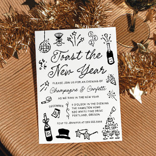 Convite Festa de Réveillon de Ano Novo com Desenhos Modern