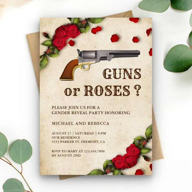 Convite Festa de Revelação de Gênero Armas ou Rosas (Criador carregado)
