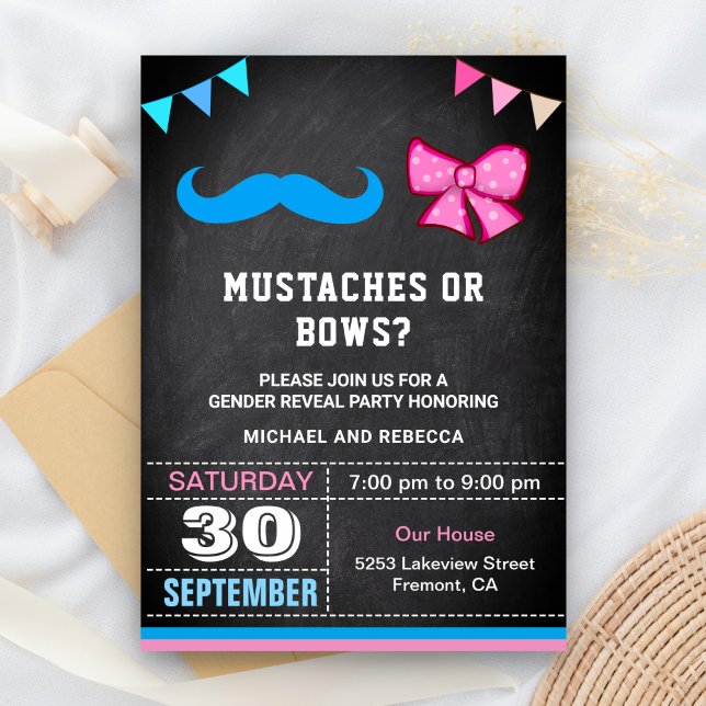 Convite Festa de Revelação de Gênero Bigodes ou Laços (Criador carregado)