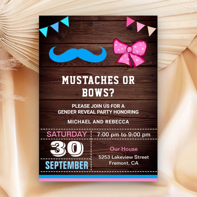 Convite Festa de Revelação de Gênero Bigodes ou Laços (Criador carregado)