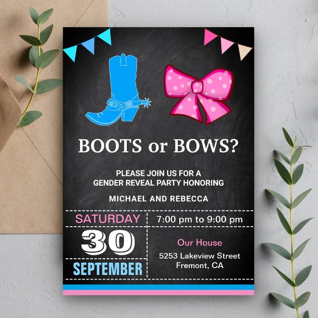 Convite Festa de Revelação de Gênero Botas ou Laços (Criador carregado)
