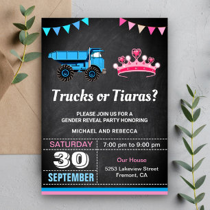 Convite Festa de Revelação de Gênero Caminhões ou Tiaras