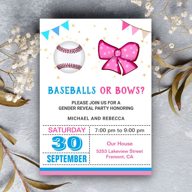 Convite Festa de Revelação de Gênero com Bolas de Beisebol (Criador carregado)
