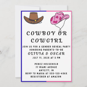 Convite Festa de Revelação de Gênero Cowboy Cowgirl