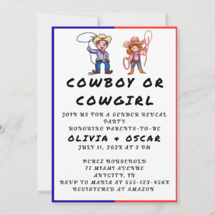 Convite Festa de Revelação de Gênero Cowboy Cowgirl
