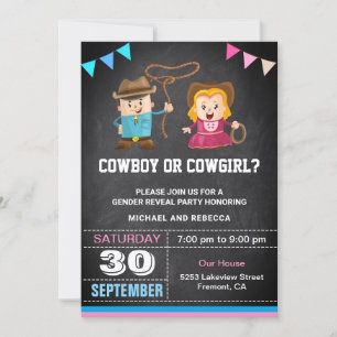 Convite Festa de Revelação de Gênero Cowboy ou Cowgirl