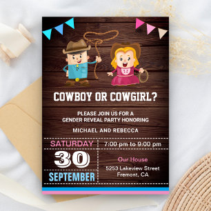 Convite Festa de Revelação de Gênero Cowboy ou Cowgirl