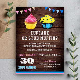 Convite Festa de Revelação de Gênero Cupcake ou Muffin
