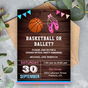 Convite Festa de Revelação de Gênero de Basquete ou Ballet