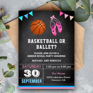 Convite Festa de Revelação de Gênero de Basquete ou Ballet