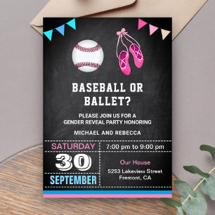 Convite Festa de Revelação de Gênero de Beisebol ou Ballet