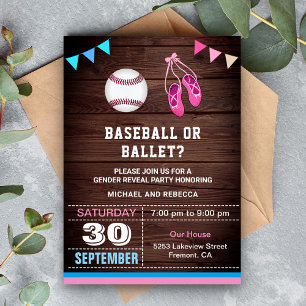 Convite Festa de Revelação de Gênero de Beisebol ou Ballet