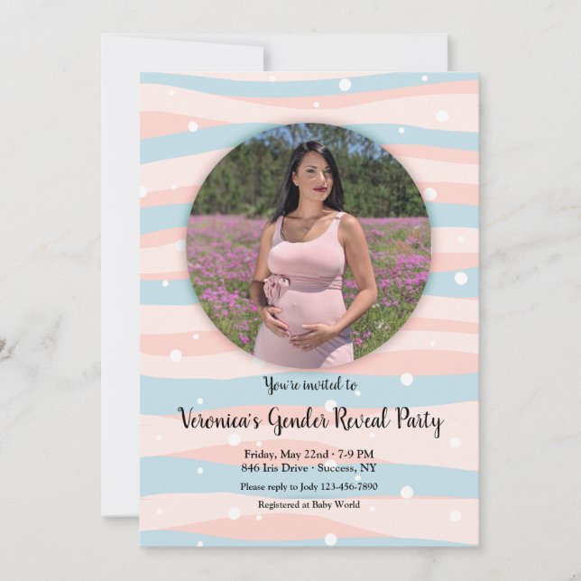 Convite Festa de Revelação de Gênero de Foto Rosa e Azul (Frente)