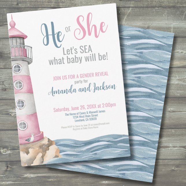 Convite Festa de Revelação de Gênero de Verão (He She Pink Blue Summer Gender Reveal Party Invitation)