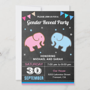 Convite Festa de Revelação de Gênero do Elefante Bebê Azul