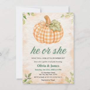 Convite Festa de Revelação de Gênero Gingham Abóbora de Ou