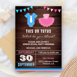 Convite Festa de Revelação de Gênero Laços ou Tutus