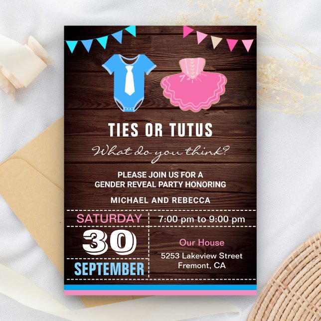 Convite Festa de Revelação de Gênero Laços ou Tutus (Criador carregado)