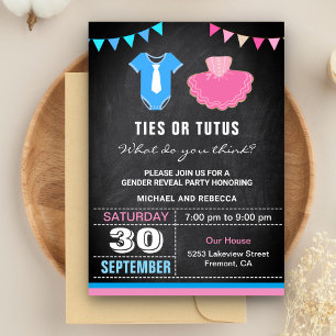 Convite Festa de Revelação de Gênero Laços ou Tutus