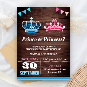 Convite Festa de Revelação de Gênero Príncipe ou Princesa