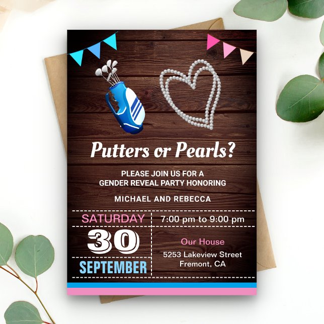 Convite Festa de Revelação de Gênero Putters ou Pérolas (Criador carregado)