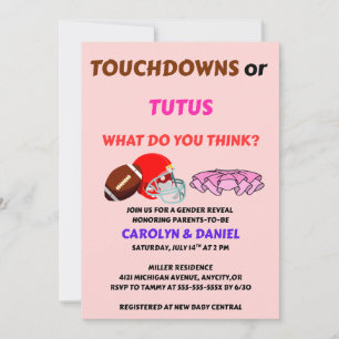 Convite Festa de Revelação de Gênero Touchdowns ou Tutus