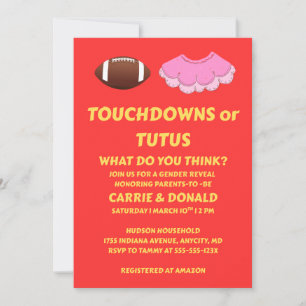 Convite Festa de Revelação de Gênero Touchdowns ou Tutus