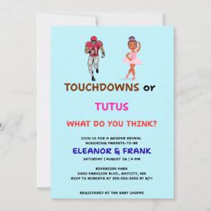 Convite Festa de Revelação de Gênero Touchdowns ou Tutus