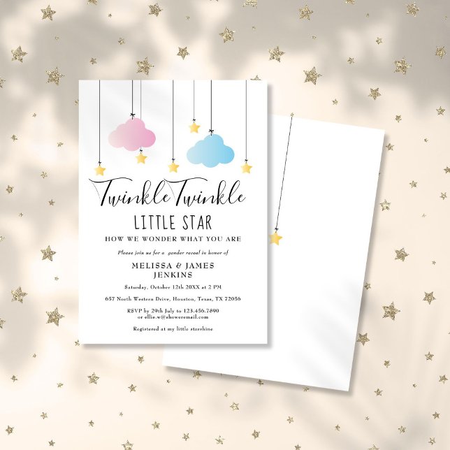 Convite Festa de Revelação de Gênero Twinkle Twinkle Littl (Twinkle Twinkle Little Star Gender Reveal Party Invitation)