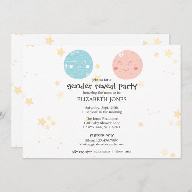 Convite Festa de Revolução da Astronomia do Kawaii, Cute (Frente/Verso)