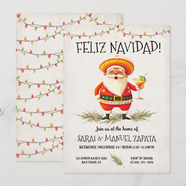 Convite Festa de Santa Claus Feliz Navidad Mexicana Hispân (Frente/Verso)