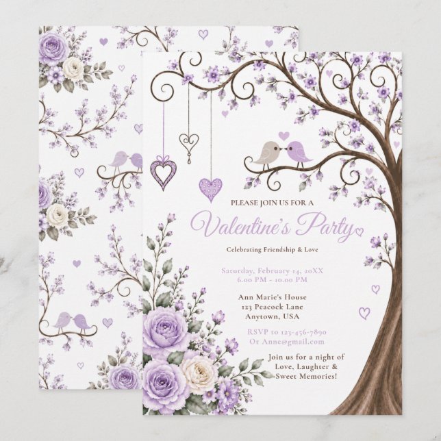 Convite Festa de São Valentim Lavanda (Frente/Verso)