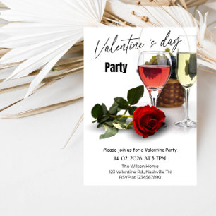 Convite Festa de São Valentim Vermelha e Rosa Elegante