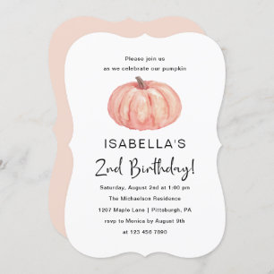 Convite Festa de segundo aniversário da Watercolor Pumpkin