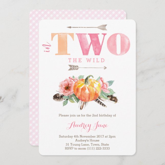 Convite Festa de segundo aniversário de Abóbora Selvagem p (Frente/Verso)